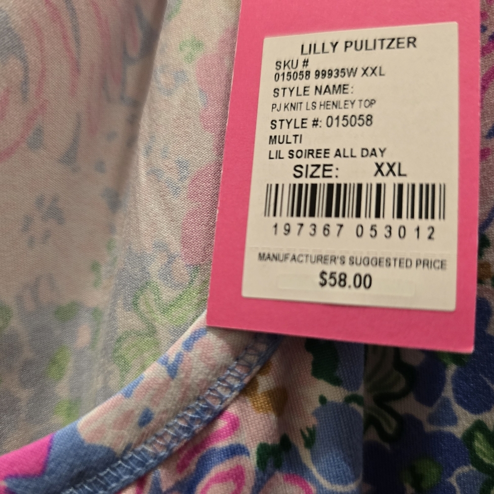 ⭐BNWT Lilly Pulitzer Multi Lil Soiree All Day Knit PJ LS Henley Top XXL Vibrant! - Picture 4 of 8